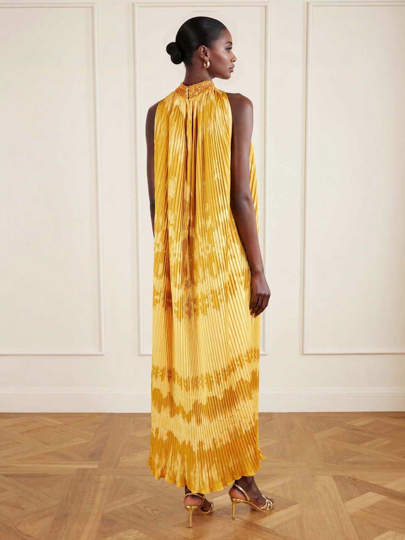 Exquisite Abstract Print Pleated Maxi Dress