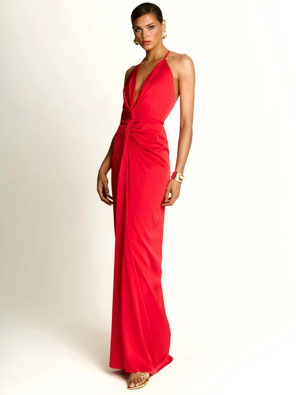 Elegant Grecian-Style Halter Deep V Maxi Dress