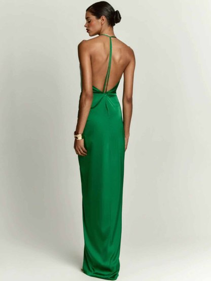 Elegant Grecian-Style Halter Deep V Maxi Dress