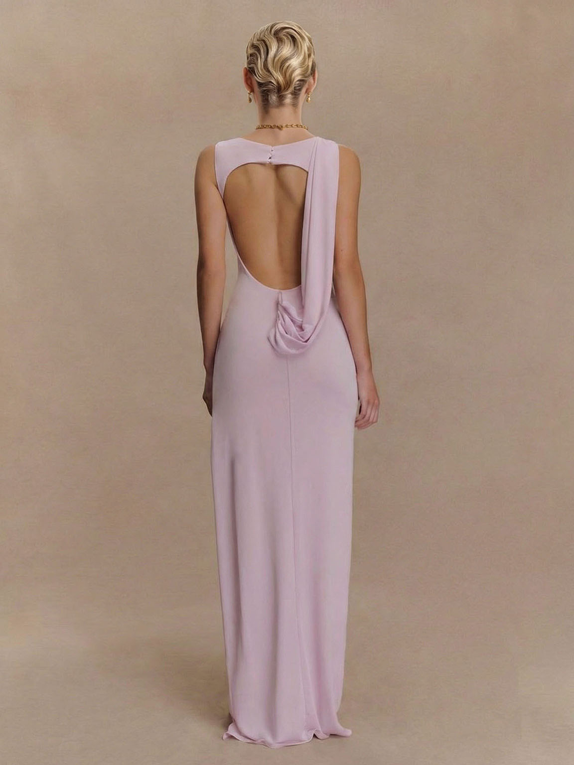 Elegant Draped Sleeveless Evening Maxi Dress