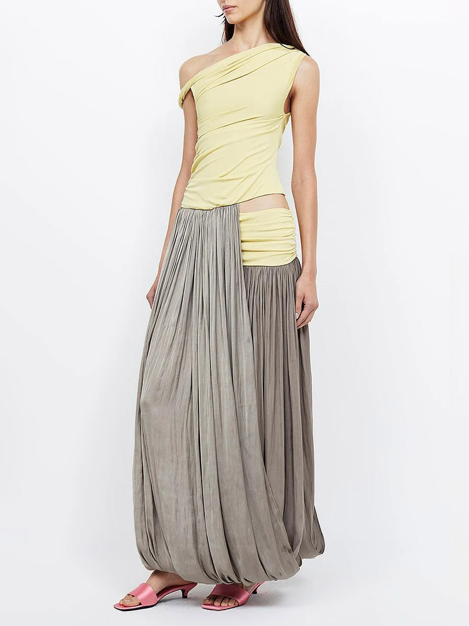 Elegant Boat Neck Pleated Maxi Dress