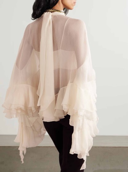 Exquisite Ruffled Chiffon Long-sleeved Short Shirt