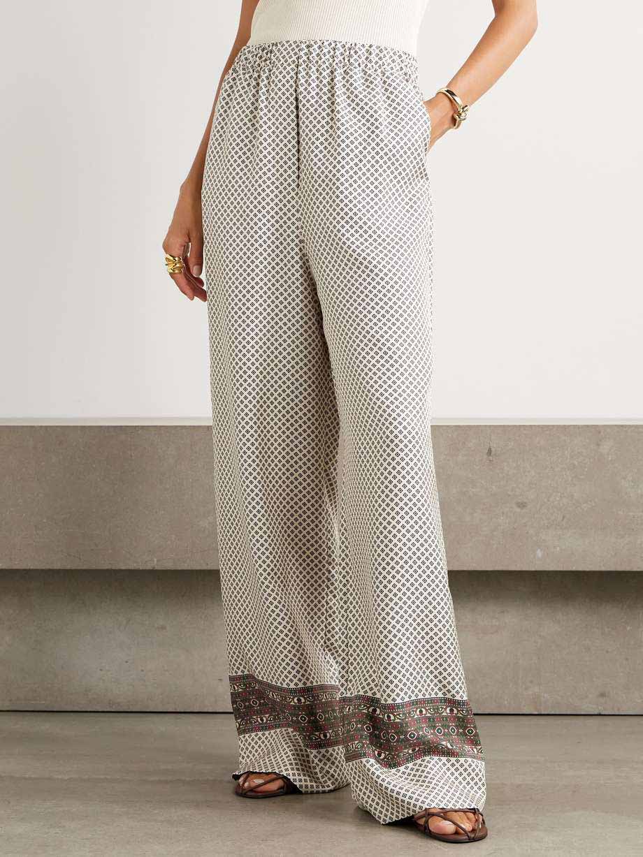 Retro Geometric Print Satin Wide-leg Pants