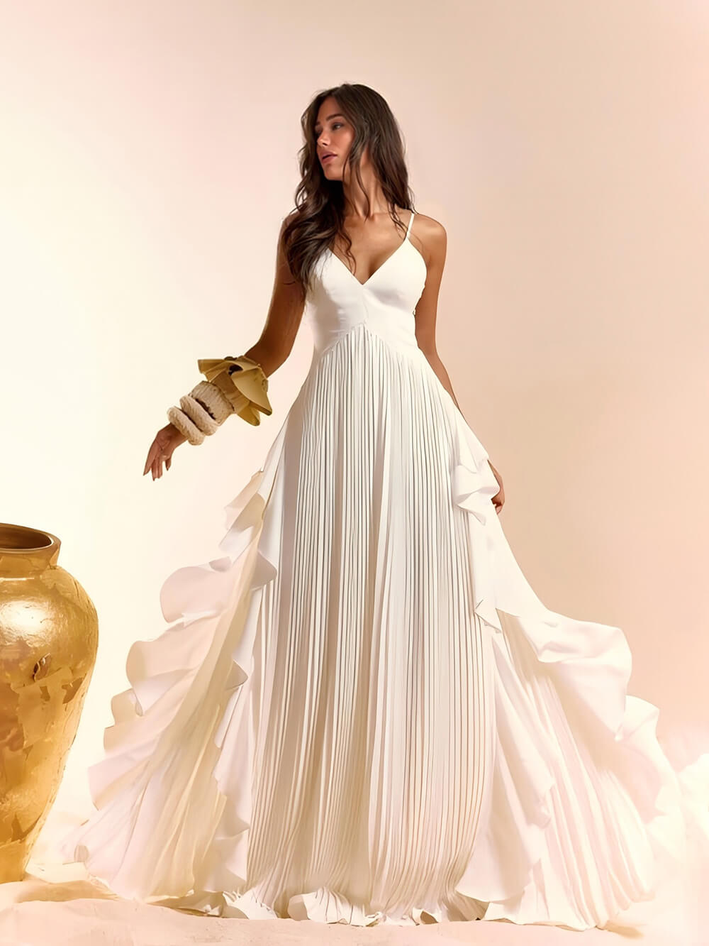 Delicate White Layered Patchwork Ruched Party Maxi Dress