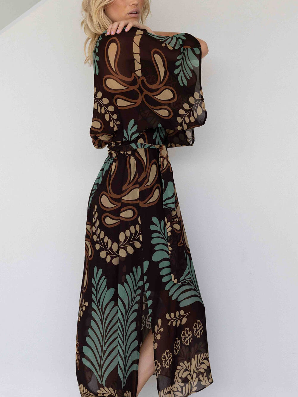 Bohemian Print Loose-fitting Slit Maxi Dress