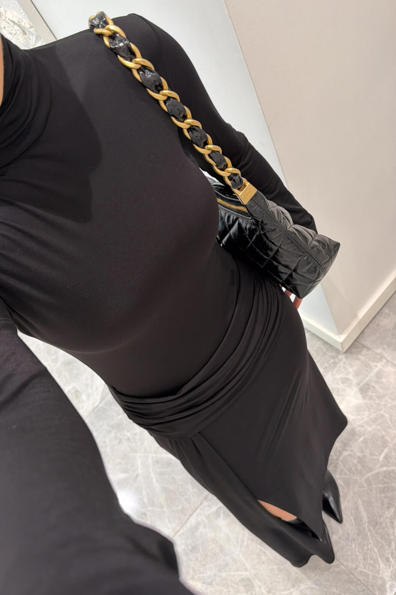 Elegant Navy Ruched Waist Slit Maxi Dress