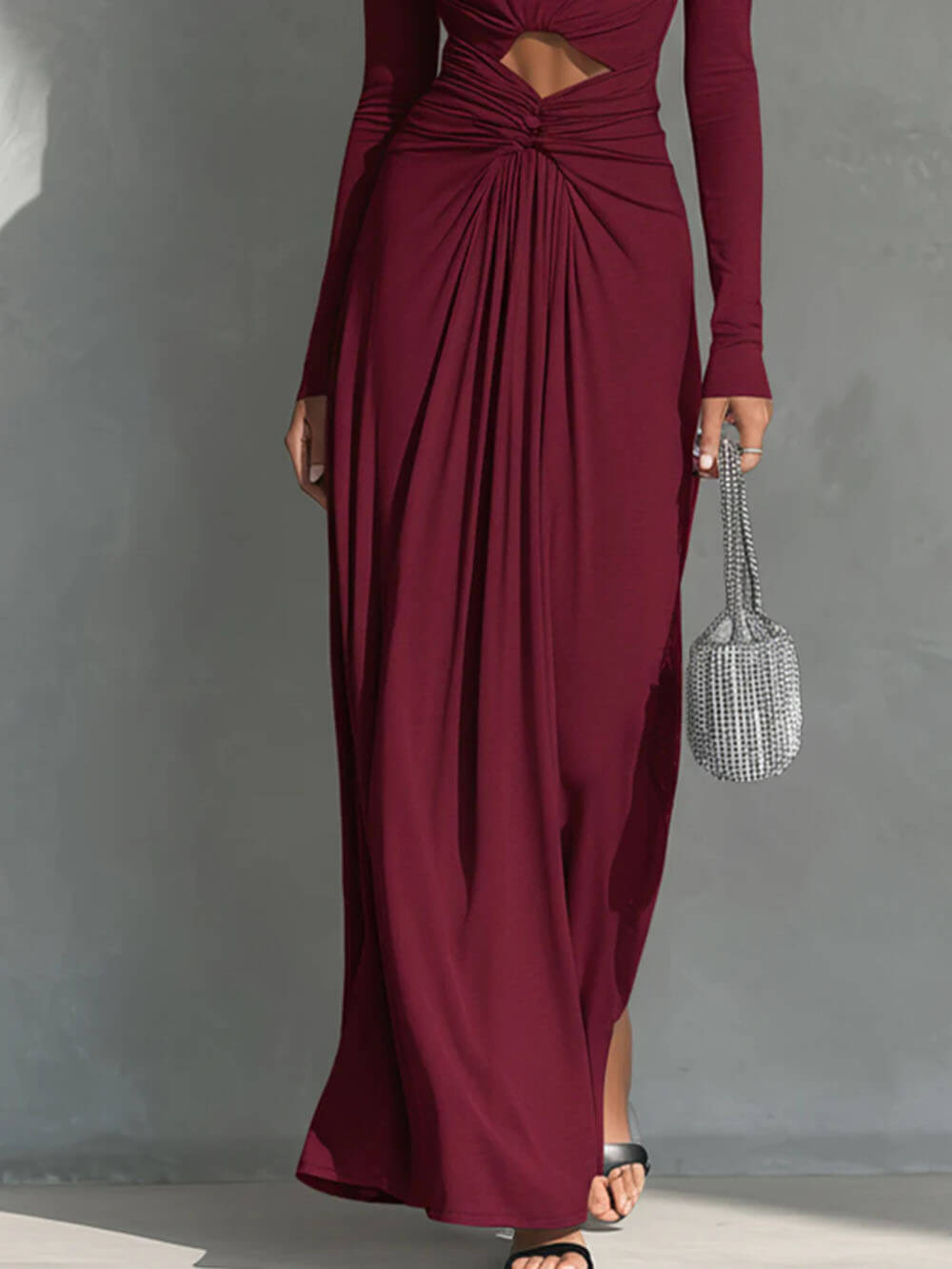 Exquisite One-Shoulder Cutout Pleated Maxi Dress
