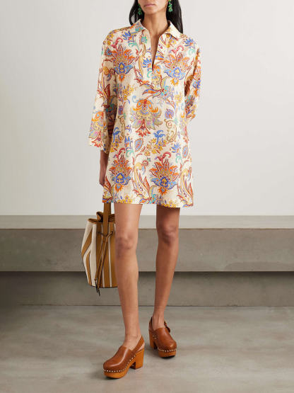 Elegant Paisley Print Loose Mini Dress