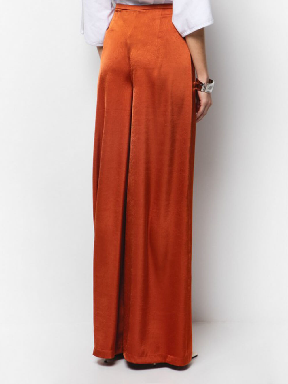 Elegant Pleated Satin High-Waisted Wide-Leg Pants