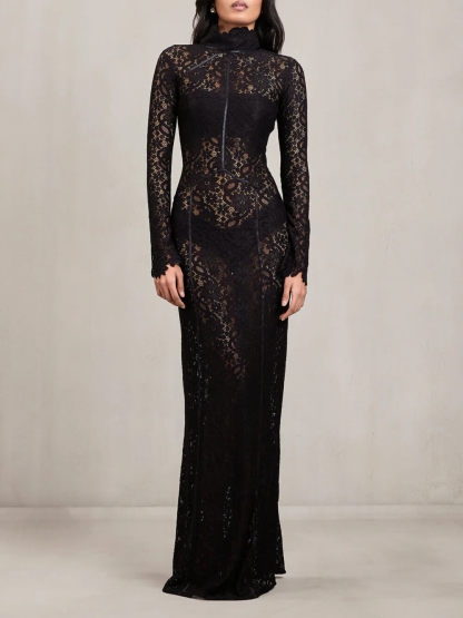 Elegant Cutout Lace A-Line Maxi Dress