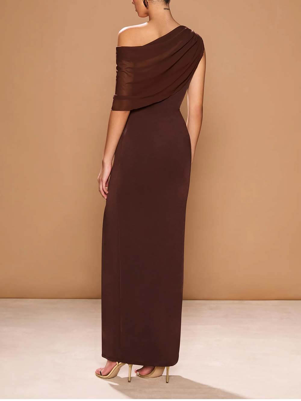 Elegant One-Shoulder Asymmetric Draped Chiffon Maxi Dress
