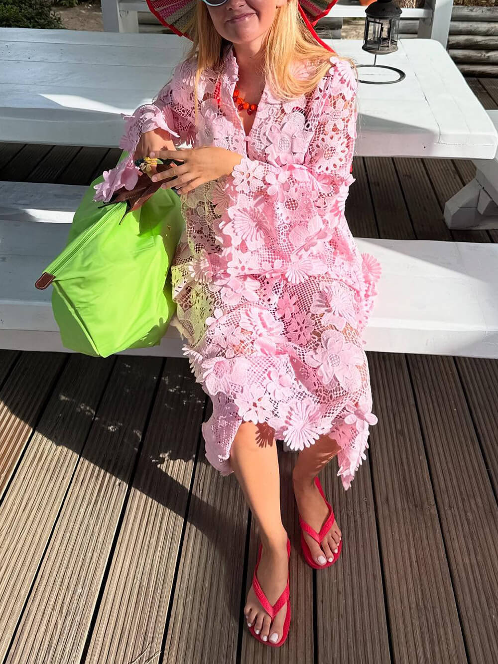 Bohemian Openwork Lace Crochet Maxi Dress