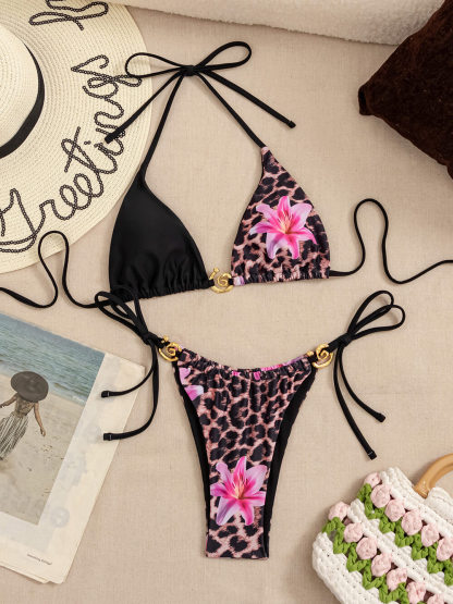 Sexy Triangle Cup Print Two-Piece Bikini Set