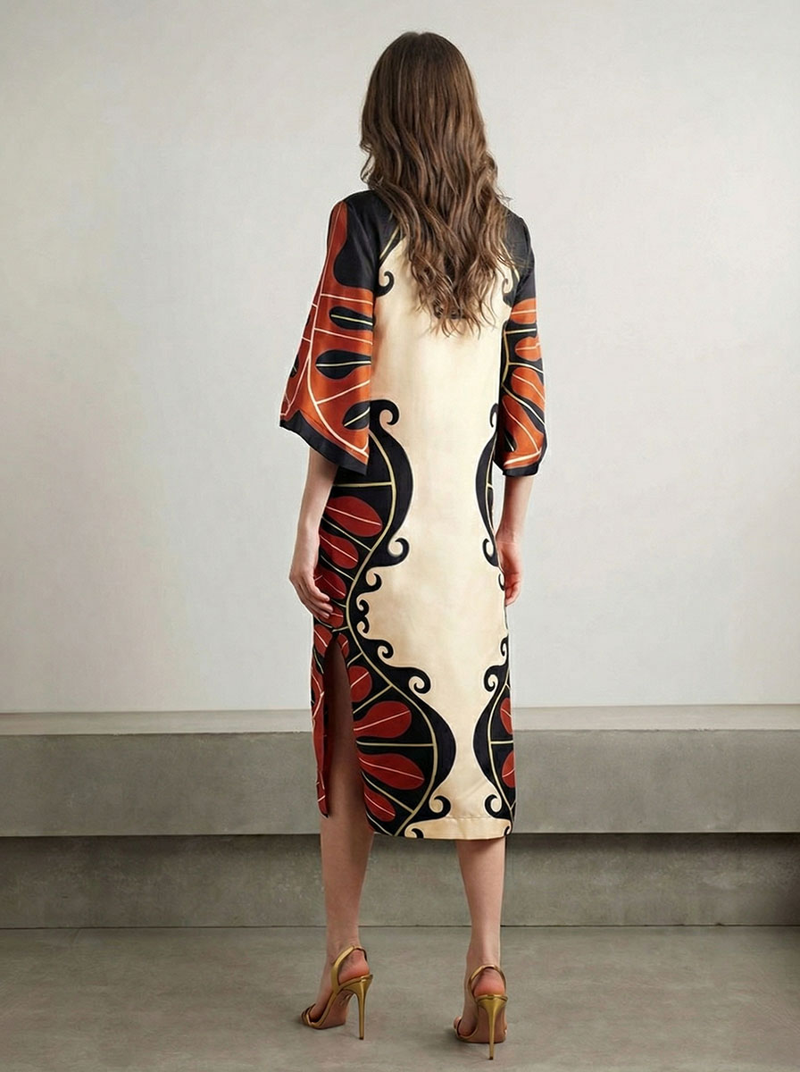 Unique Abstract Swirl Print Midi Dress