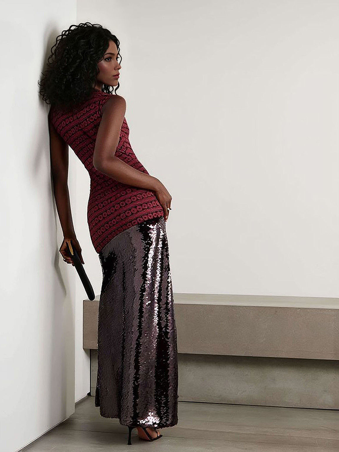 Elegant Sleeveless Lace-Panel Sequin Maxi Dress