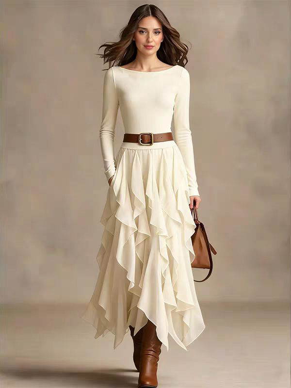 Casual Irregular Ruffled Off-Shoulder Maxi Dress