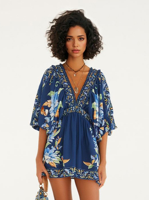 Bohemian Style Ethnic Print V-neck Shorts Jumpsuit