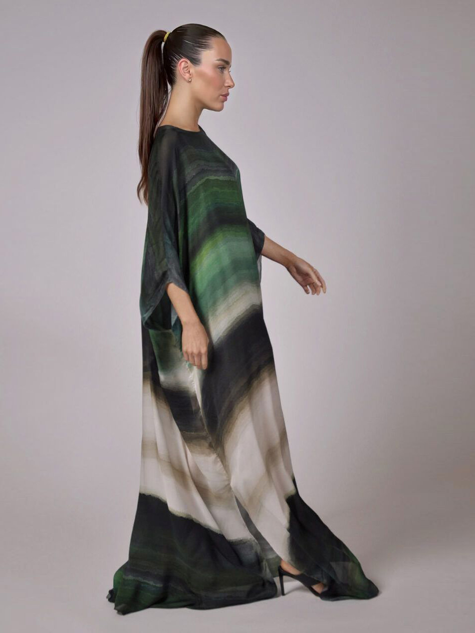 Elegant Gradient Print Kaftan Maxi Dress