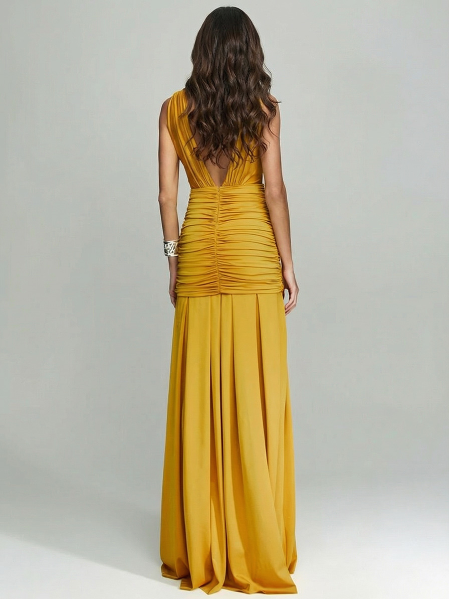 Elegant Sleeveless Pleated Floor-Length Maxi Dress