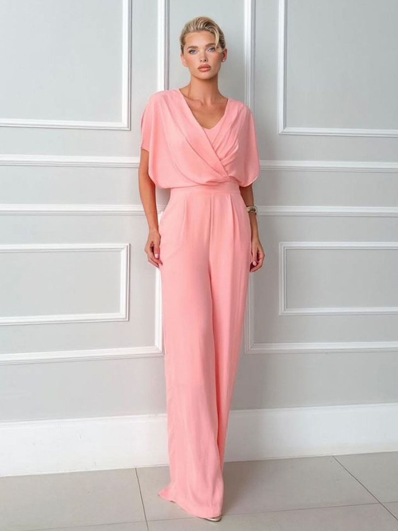 Elegant Draped Cross V-Neck Jumpsuit