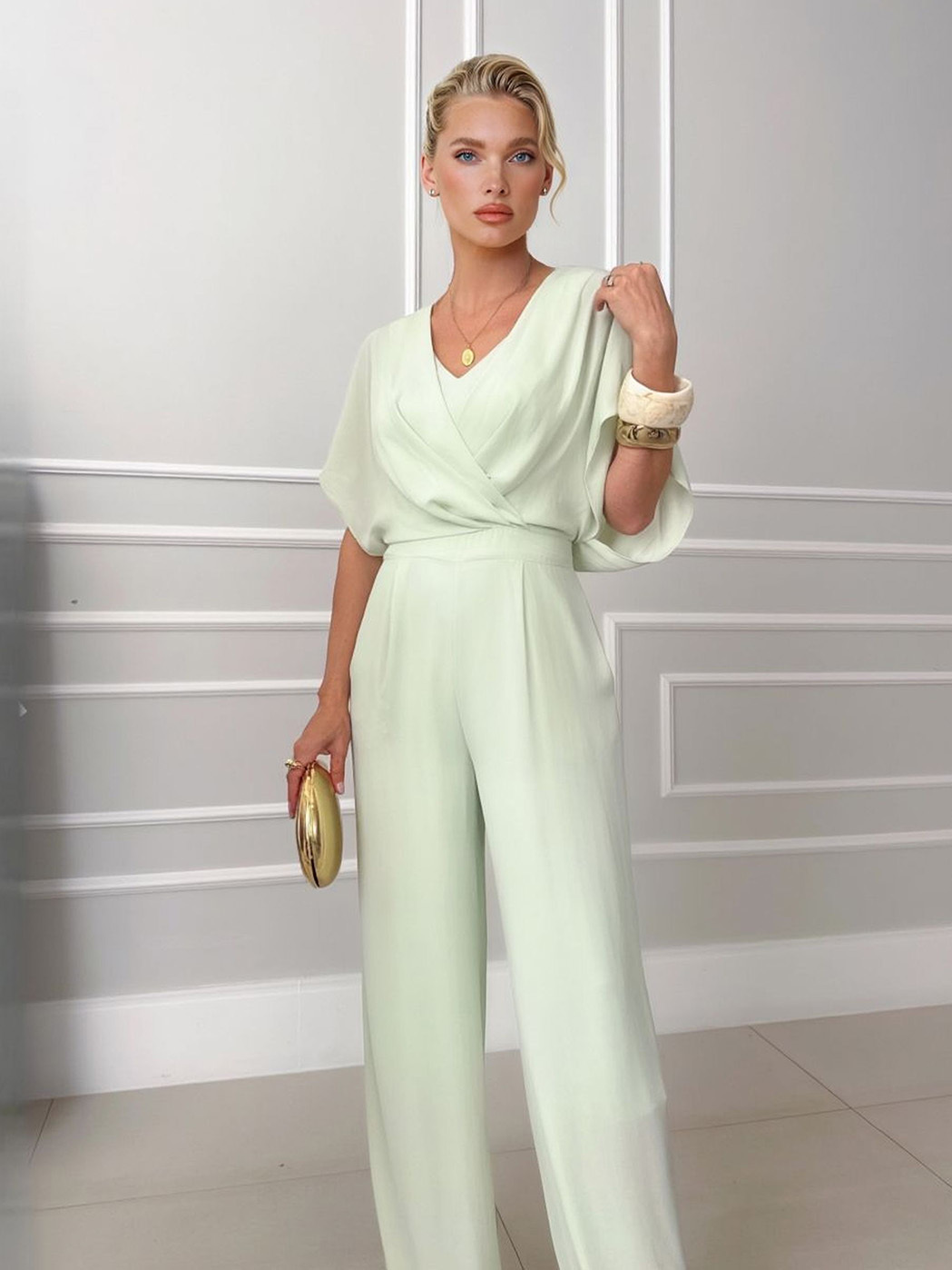 Elegant Draped Cross V-Neck Jumpsuit