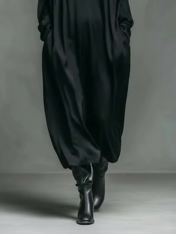 Elegant Satin Low-Cut Shirt Maxi Dress