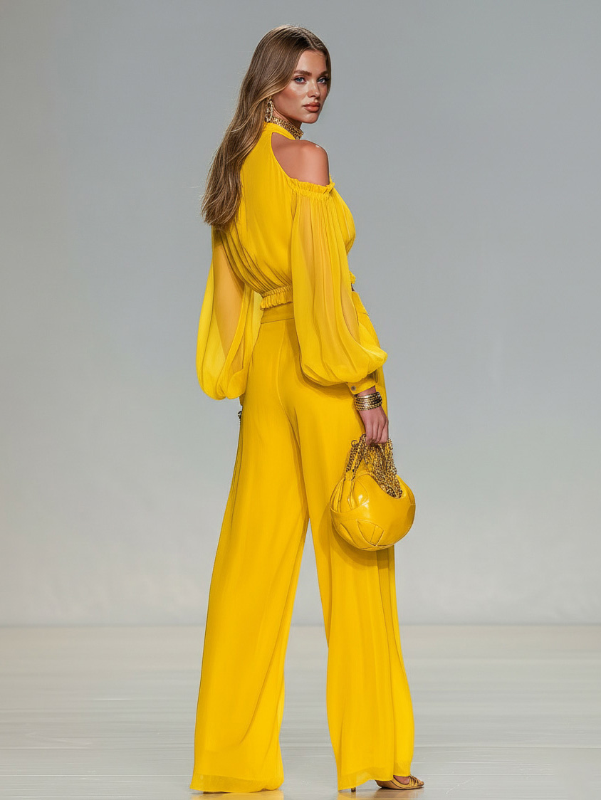 Elegant Off-Shoulder Top & Wide-Leg Pants Two-Piece Set