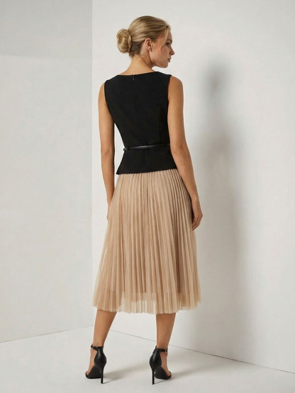 Elegant Asymmetrical Boat Neck Top & Skirt Two-Piece Set