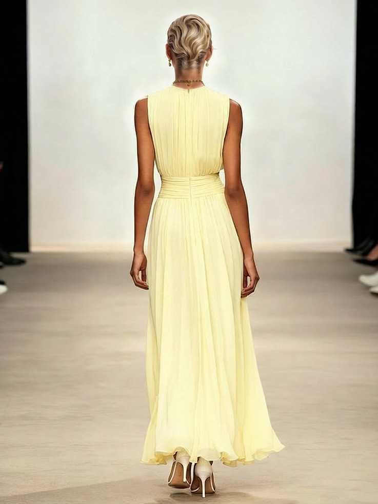 Elegant Sleeveless Pleated Chiffon Maxi Dress