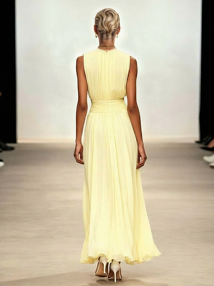 Elegant Sleeveless Pleated Chiffon Maxi Dress
