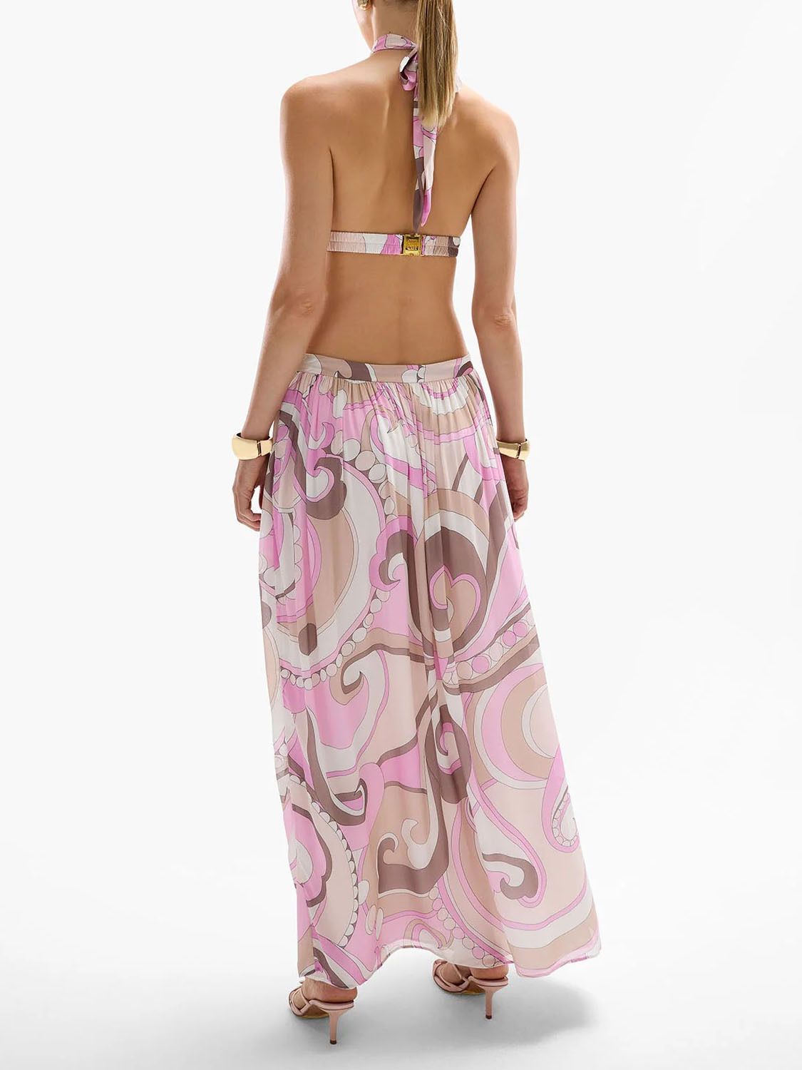 Exquisite Abstract Print Halter Neck Cutout Maxi Dress