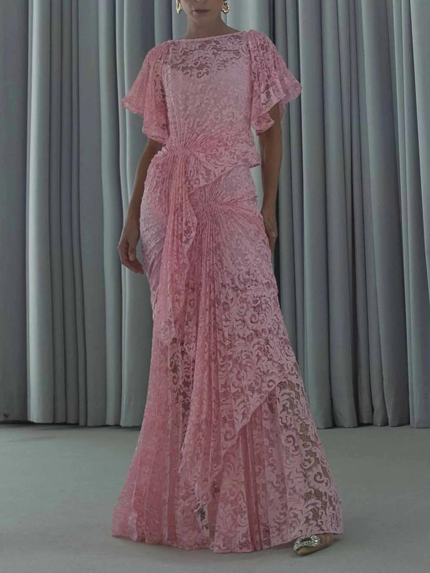 Elegant Lace Ruched Ruffle Party Maxi Dress