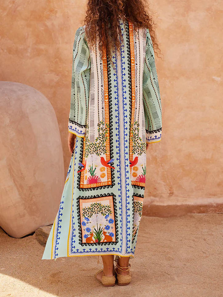 Unique Floral Print Kaftan Maxi Dress