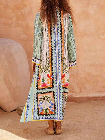 Unique Floral Print Kaftan Maxi Dress