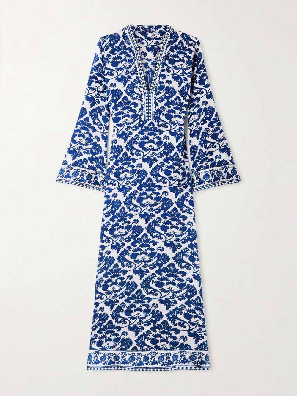 Exquisite Baroque Satin Print Long Sleeve Midi Dress