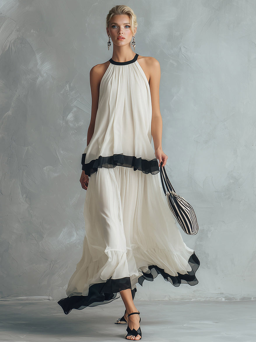 Elegant Chiffon Backless Cami Top & Maxi Skirt Set