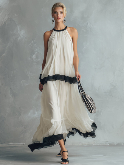 Elegant Chiffon Backless Cami Top & Maxi Skirt Set