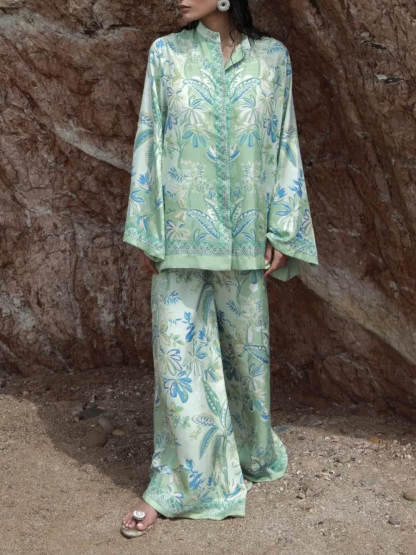 Fresh Bloom Flowy Floral Print Bell Sleeve Button-Up Shirt