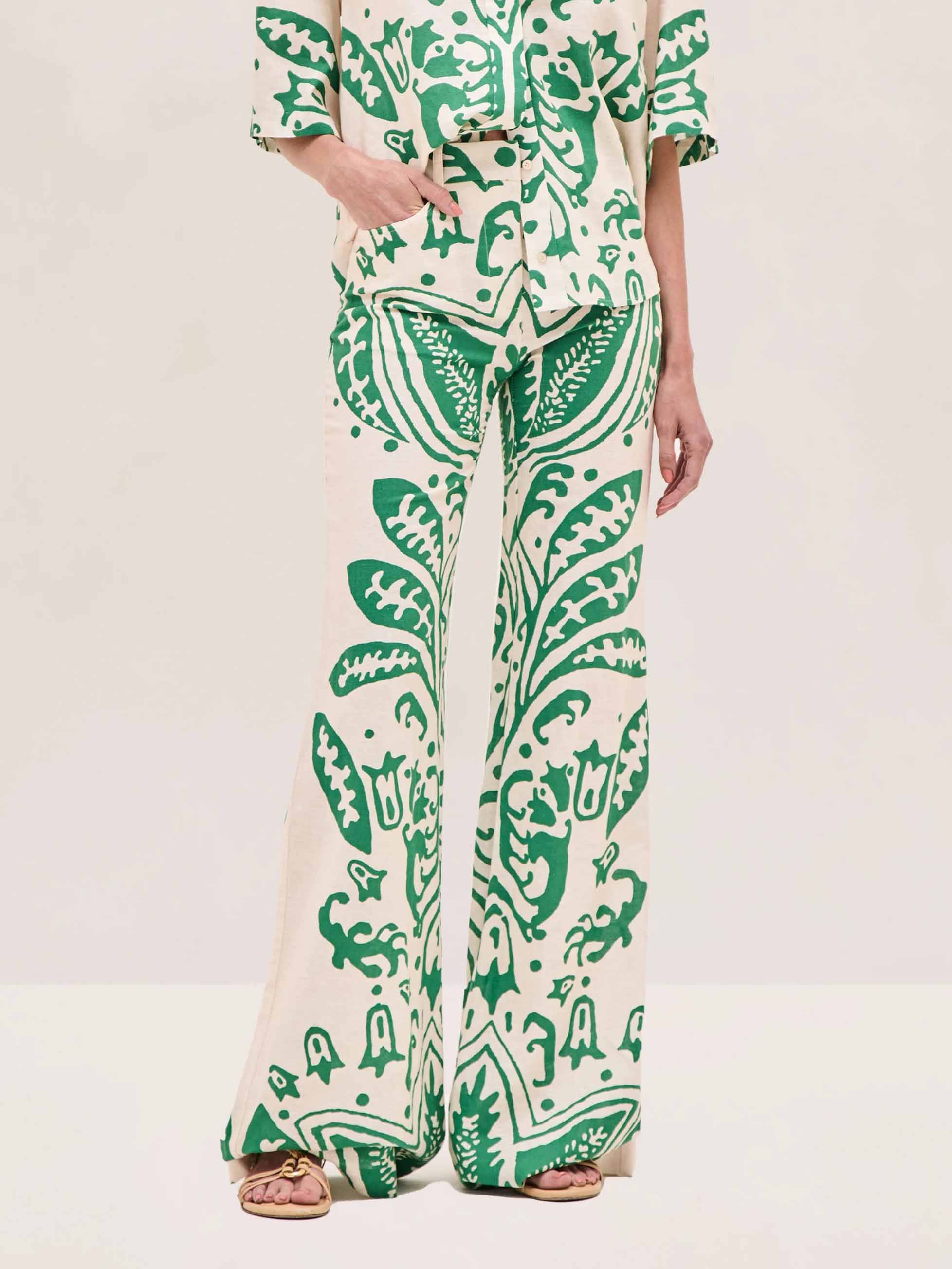 Unique Casual Abstract Plant Flower Print Wide-leg Pants