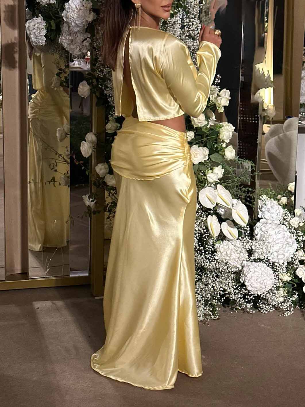 Elegant Satin Pleated High-Waist Skirt