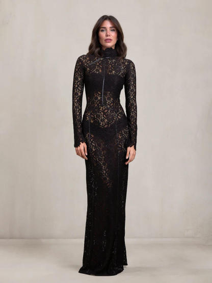 Elegant Cutout Lace A-Line Maxi Dress