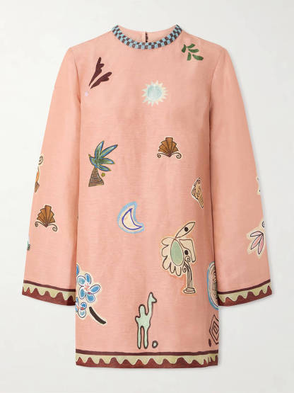 Fashionable Printed Linen Mini Dress