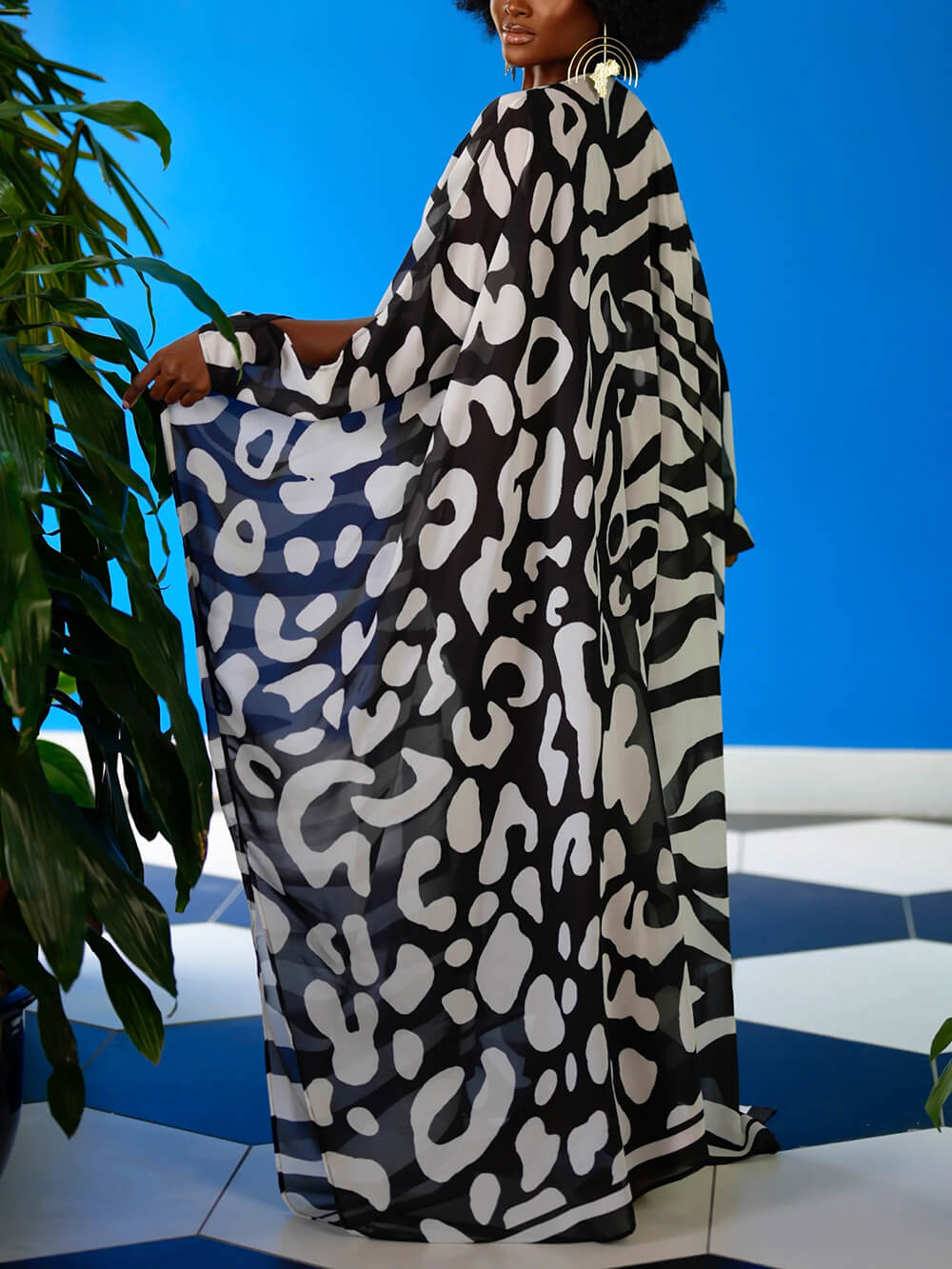 Casual Mottled Print Relaxed Kimono Maxi Dress