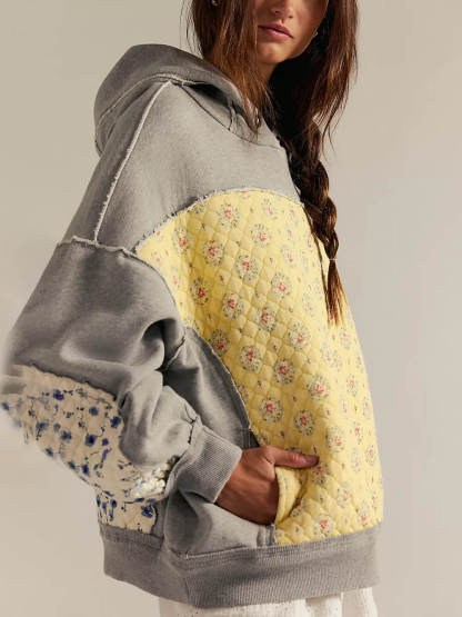 Casual Embroidered Patchwork Hoodie