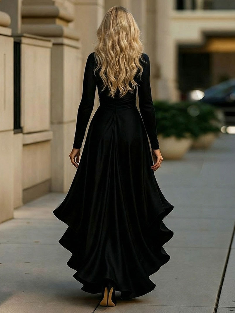 Elegant Satin Ruffle Wrap-style Maxi Dress