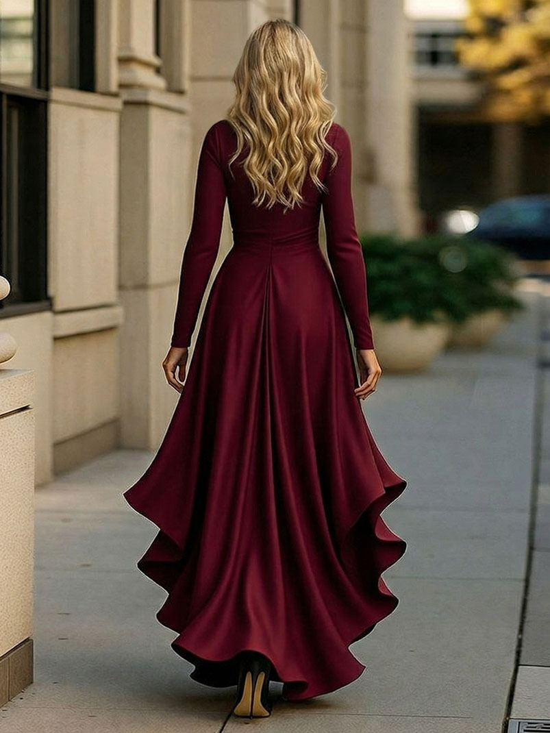 Elegant Satin Ruffle Wrap-style Maxi Dress
