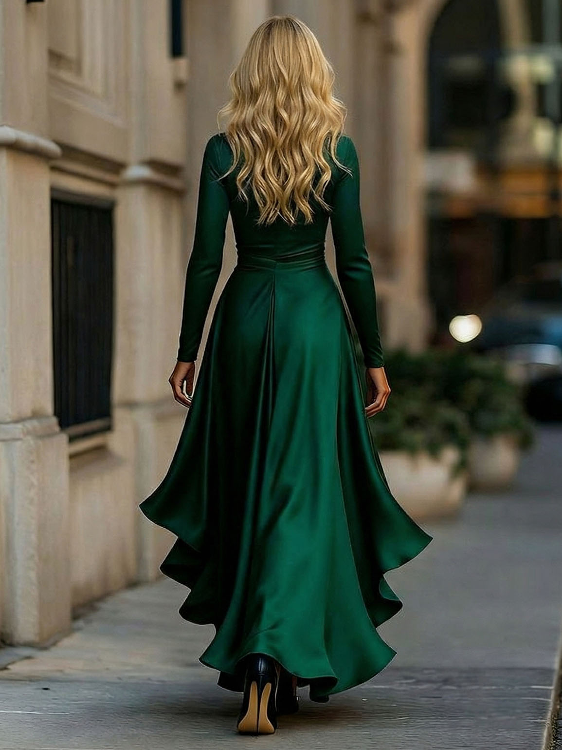 Elegant Satin Ruffle Wrap-style Maxi Dress
