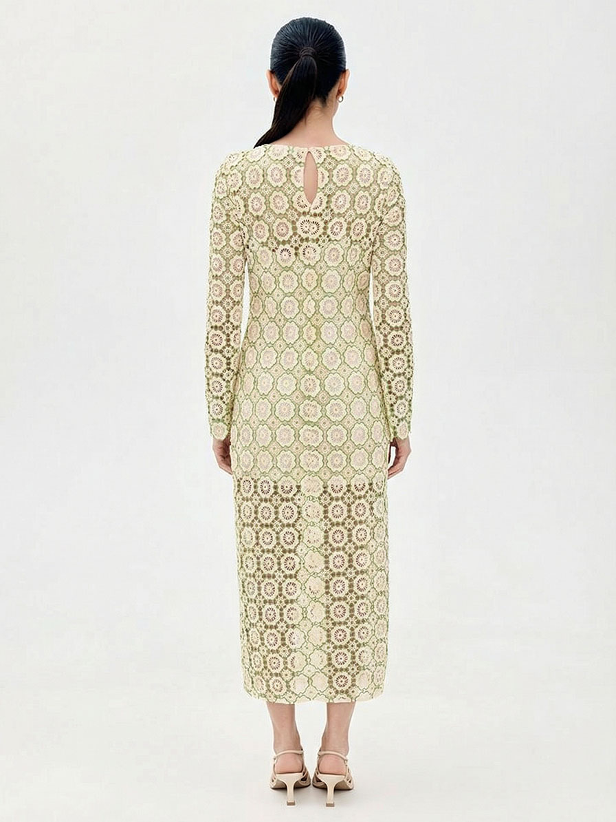 Elegant Long-Sleeve Crochet Lace Maxi Dress