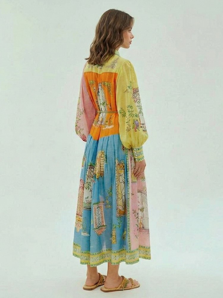 Exquisite Garden Print Button-Down Midi Dress