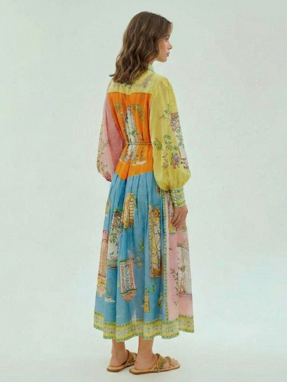 Exquisite Garden Print Button-Down Midi Dress